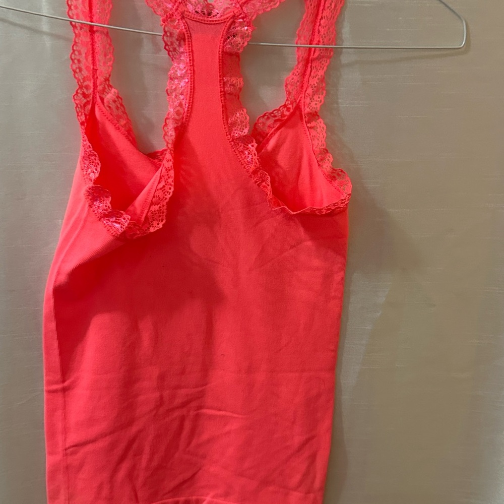 F&F Lace Tank Top Small. Bright Neon Peach. - Picture 2 of 2
